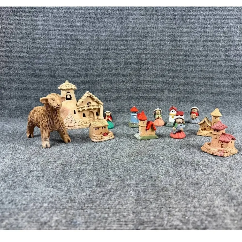 Vintage Handmade Clay Village Figurines Nativity Style Lot